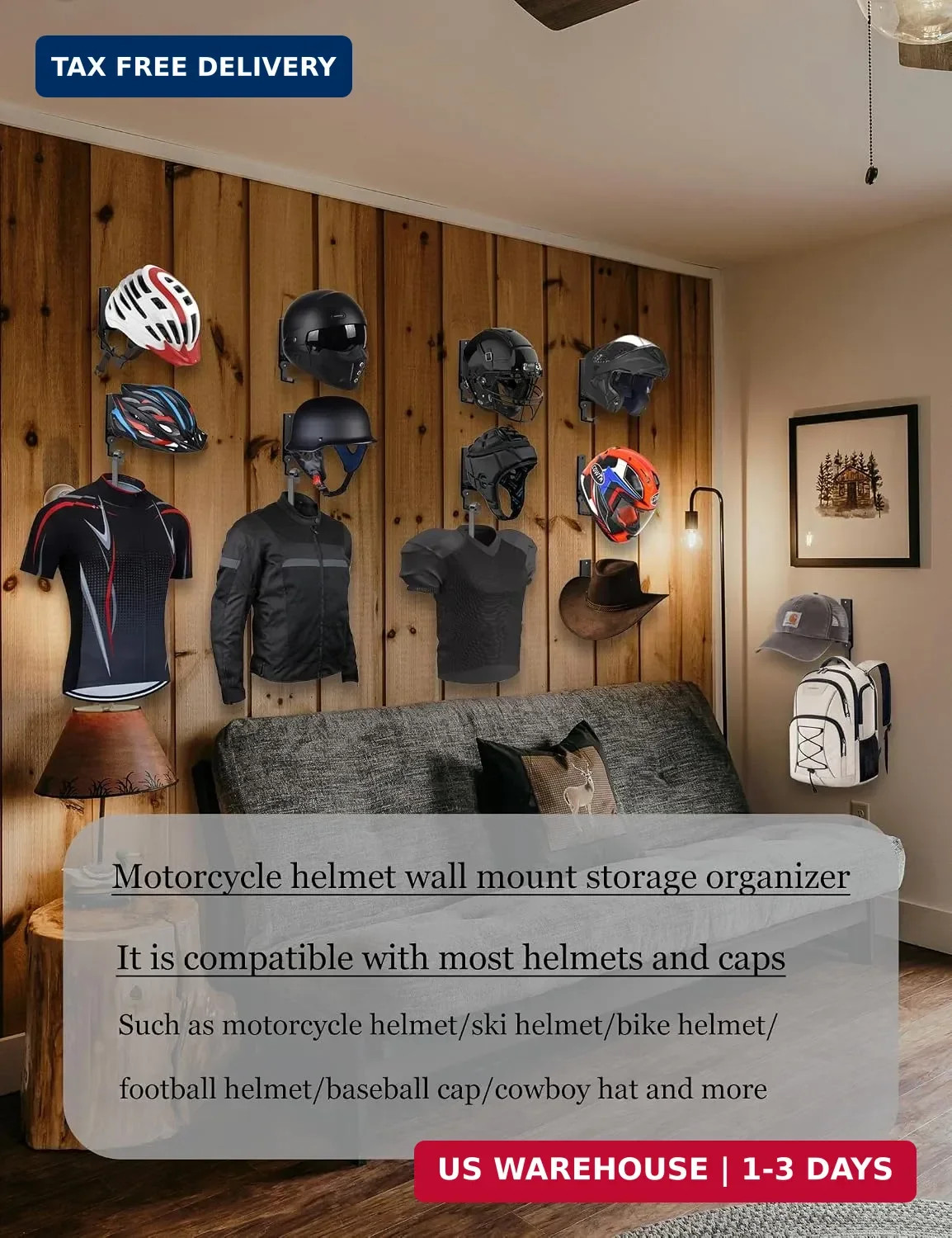 Universal Helmet Wall Mount Organizer, Black, 2 Pack | Helmet Rack for Display,