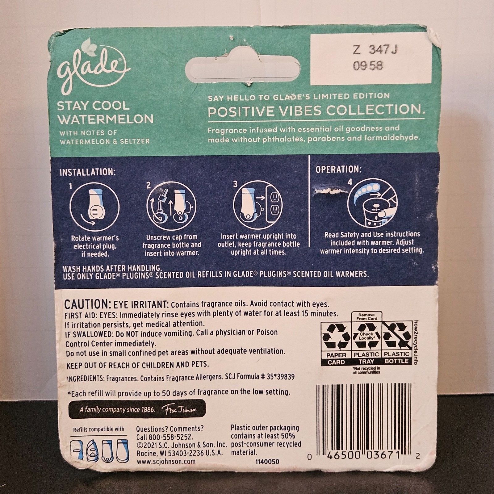 Glade PlugIns Scented Oil Stay Cool Watermelon Refills 0.67 FL. OZ 2 Count *NEW*