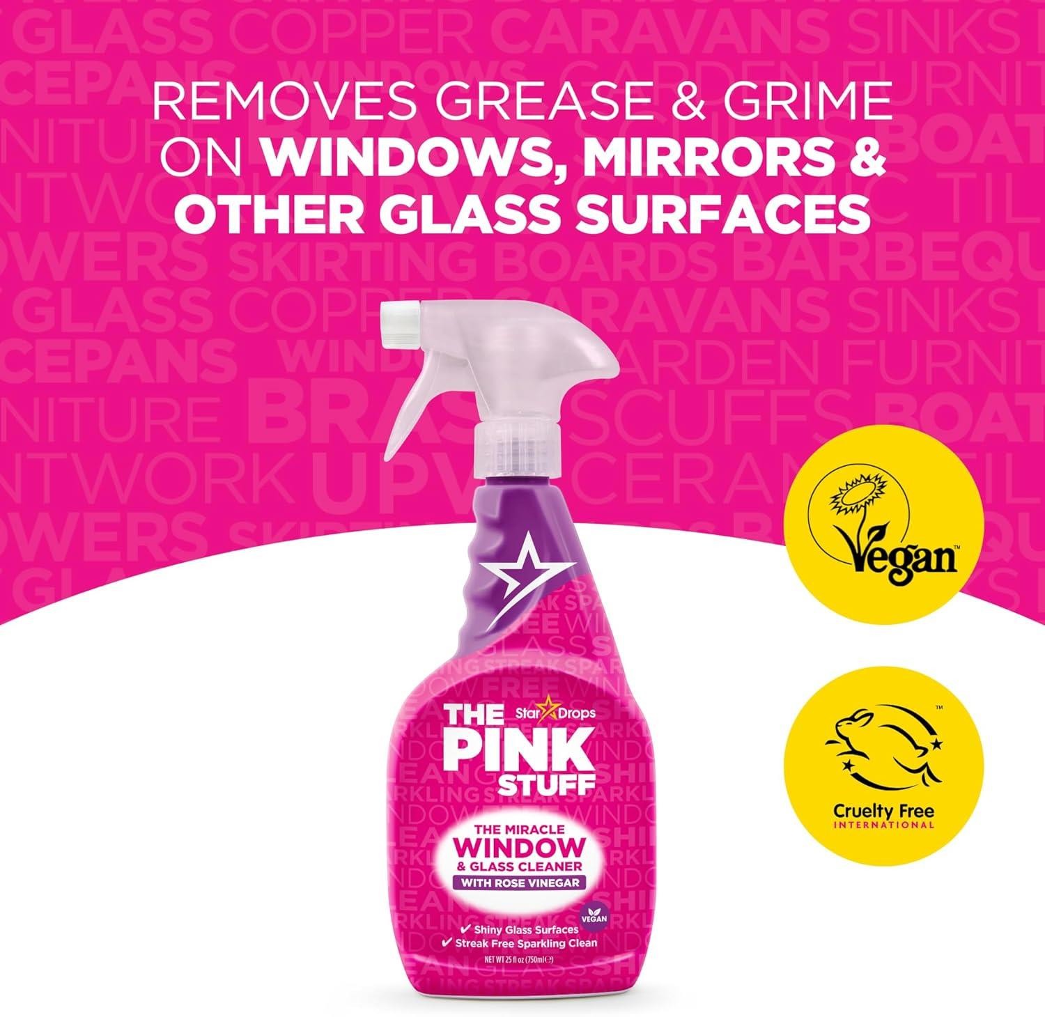 The Pink Stuff Window & Glass Cleaner with Rose Vinegar, 25.4oz Spray – 82384