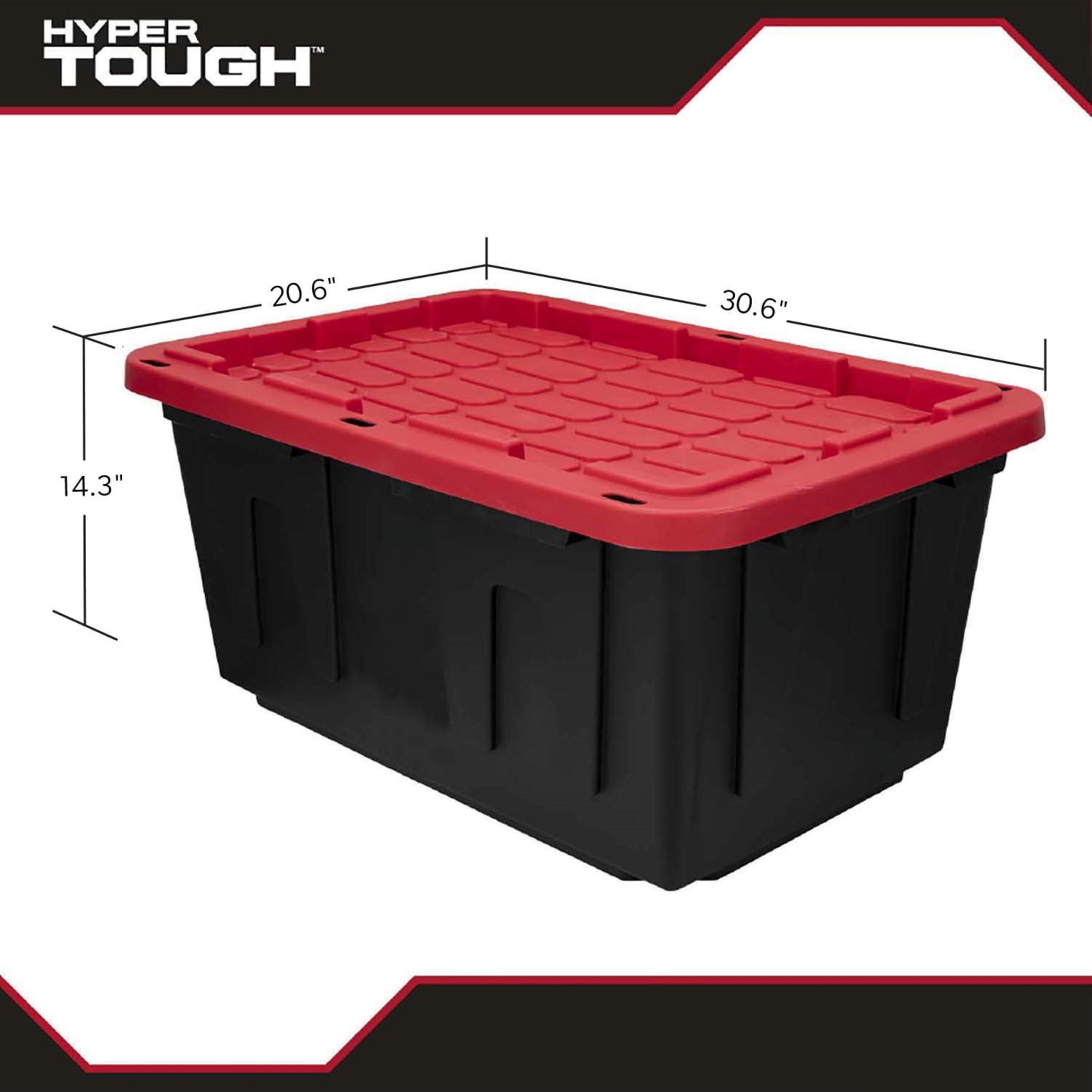 Hyper Tough 27 Gallon Snap Lid Plastic Storage Bin Container Black w/Red Lid,NEW