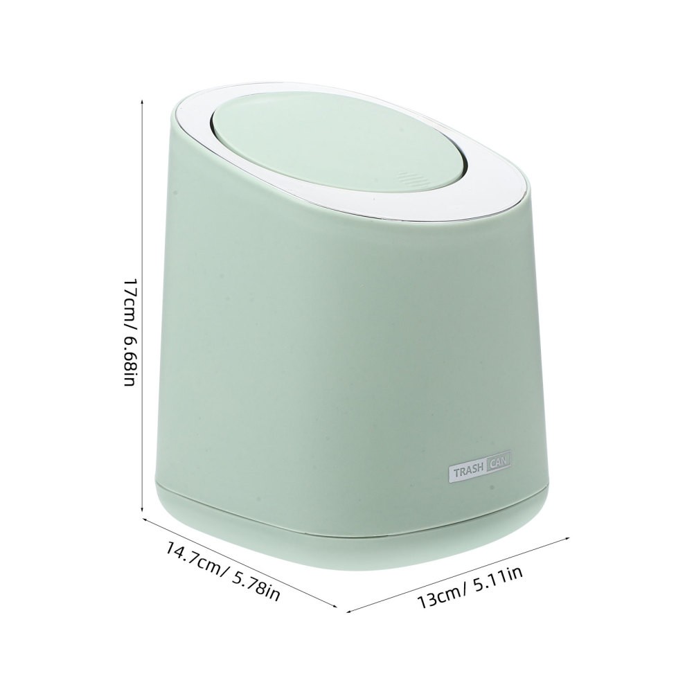 1 Set Mini Reusable Desk Trash Can with Lid Light Green ABS PP Press Type