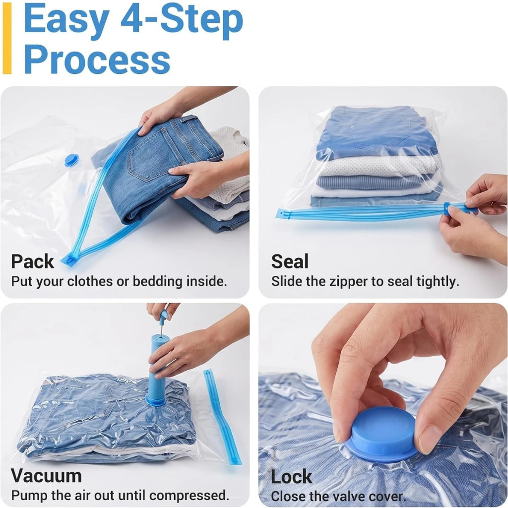 3 Size Vacuum Storage Bags Compression Bags with Hand Pump for Clothes Bedding