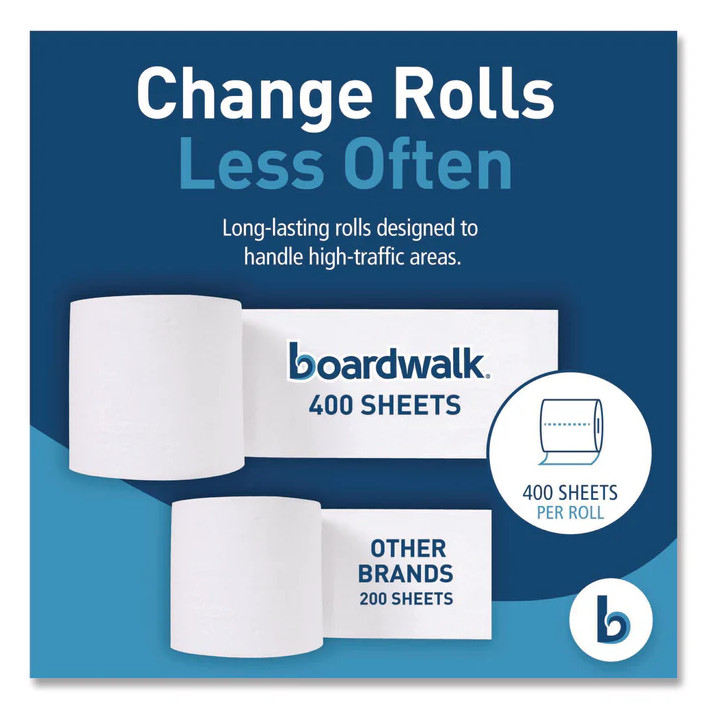 Boardwalk 2-Ply Toilet Tissue, Septic Safe, White, 400 Sheets/Roll, 96 Rolls