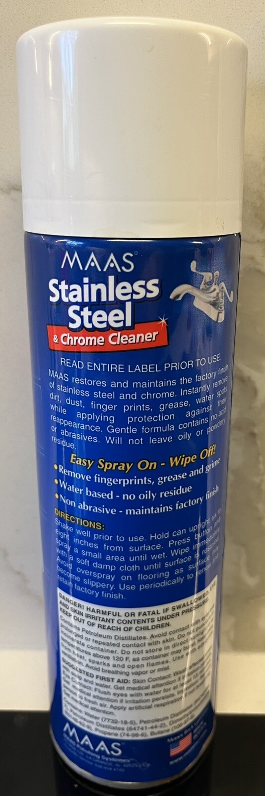 Maas Stainless Steel & Chrome Cleaner Spray On Wipe Off 14.1 Oz Can USA Original