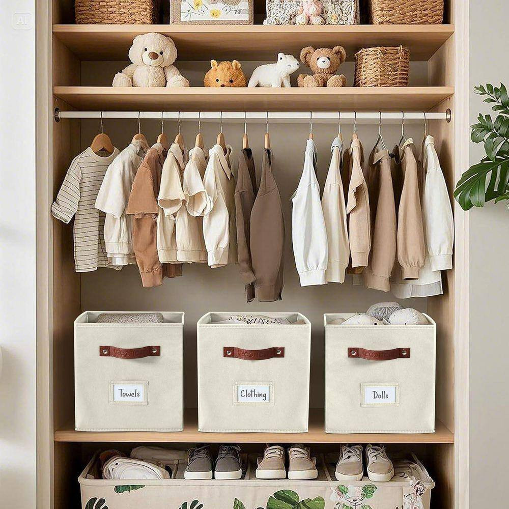 Beige 10.5 In. X 11 In. Fabric Decorative Basket Set of 6, Storage Cubes Organiz