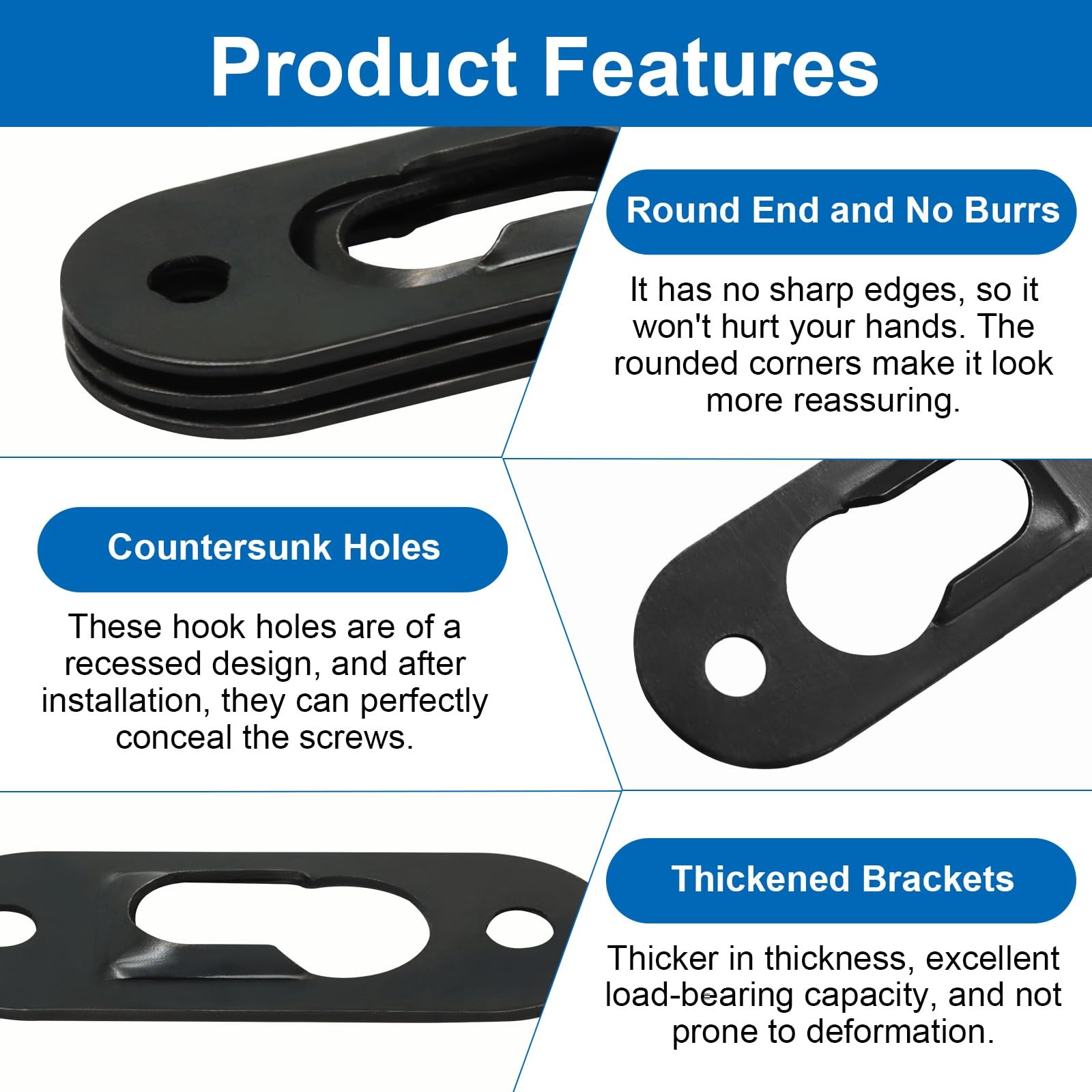 Black Keyhole Hangers, 30 Pack, Metal Hanging Bracket 1.65 x 0.63 in