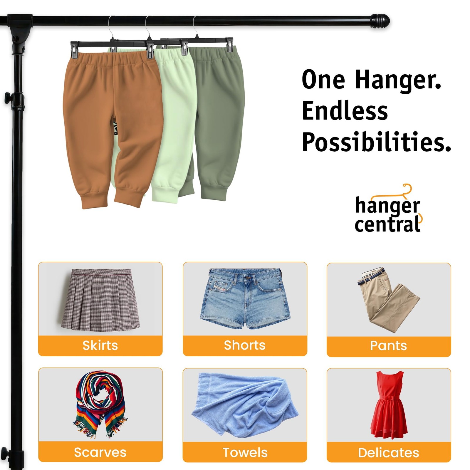 Hanger Central 10 Pack Black Plastic Pants Hangers with Clips 10 inch