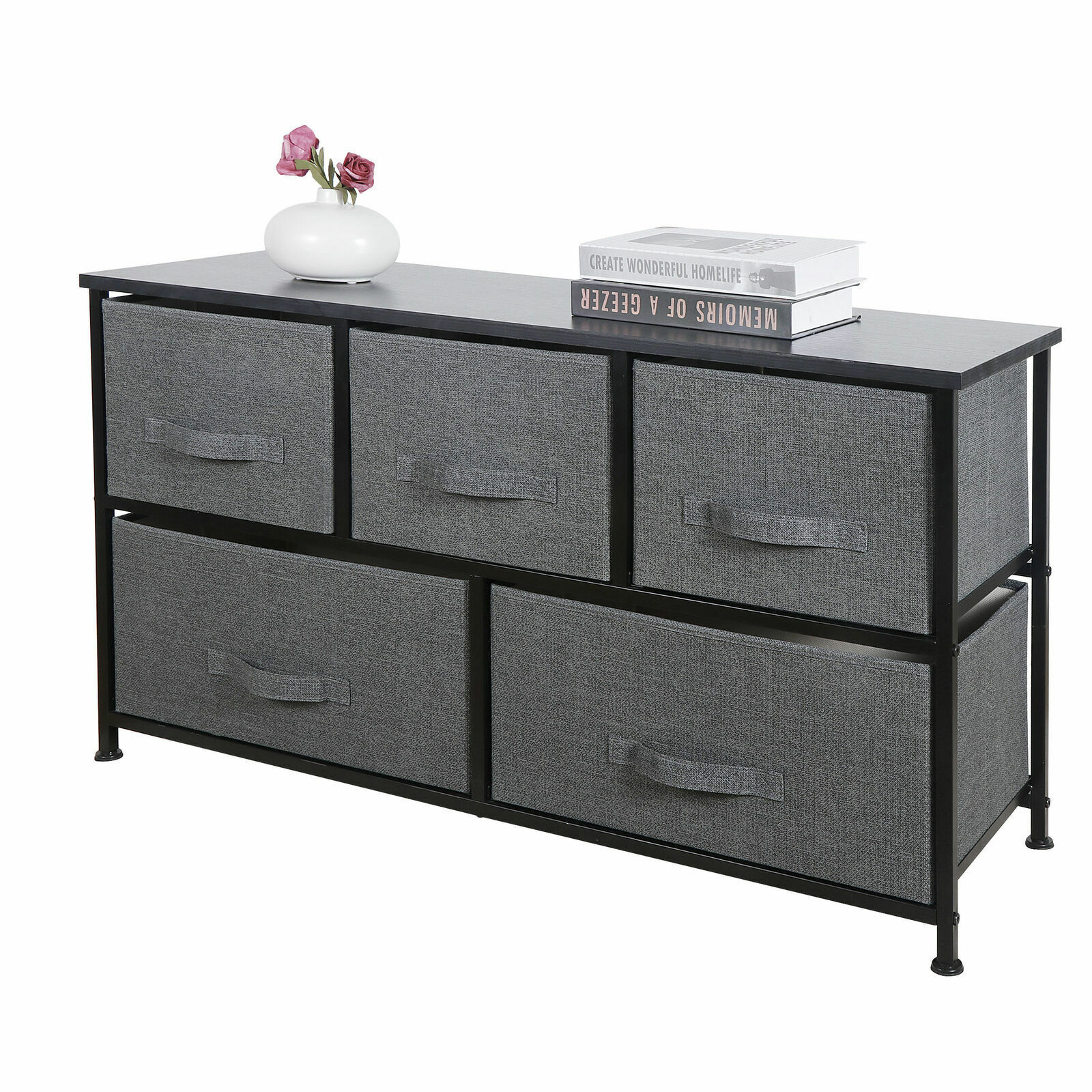 21″ Height Dresser Storage Cabinet 2 Tiers Closet Tower Fiberboard Top 5 Drawers