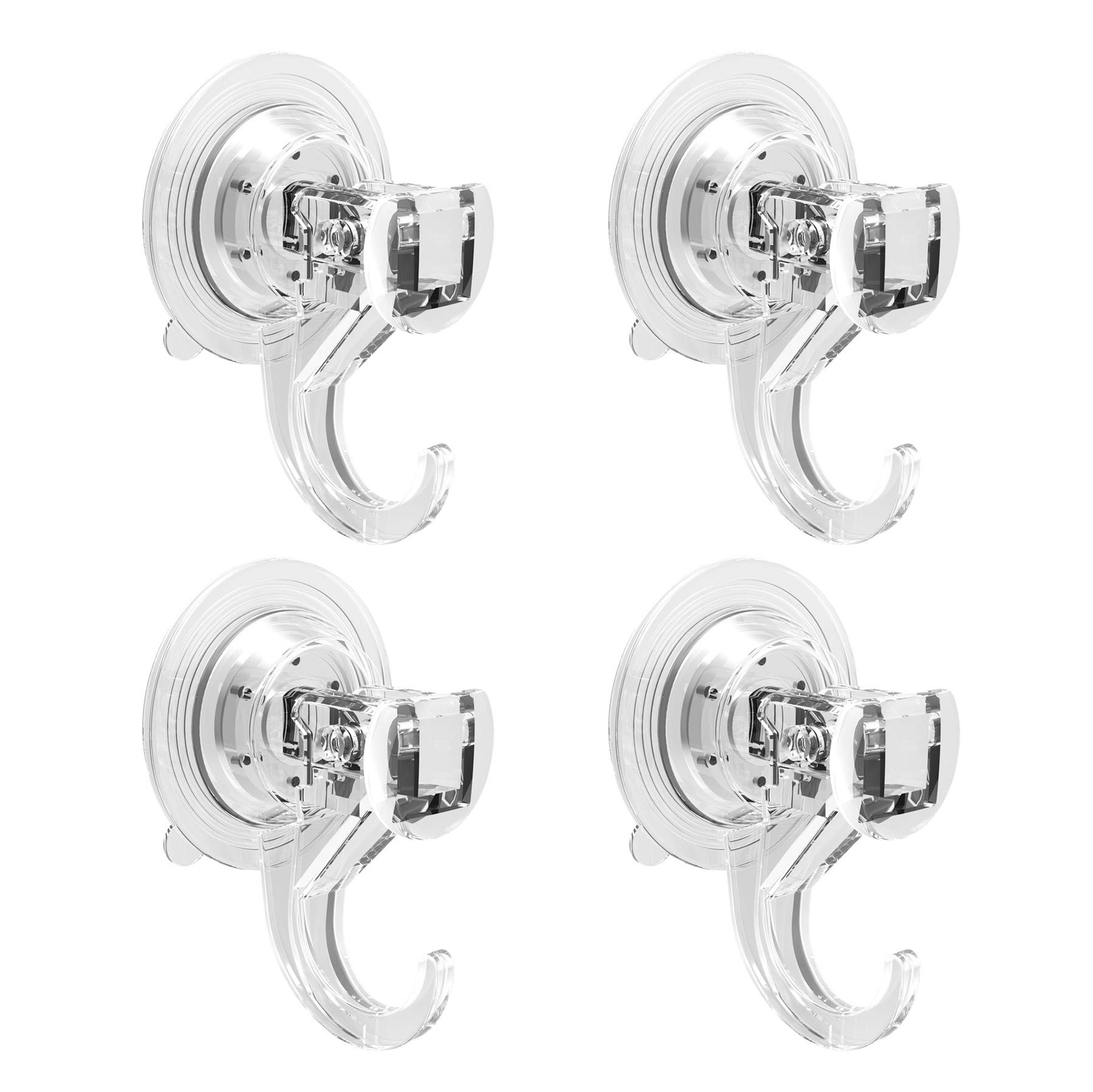 Suction Hooks 4 Packs, Powerful Push and Lock Vacuum Multi-Purpose Suction Showe