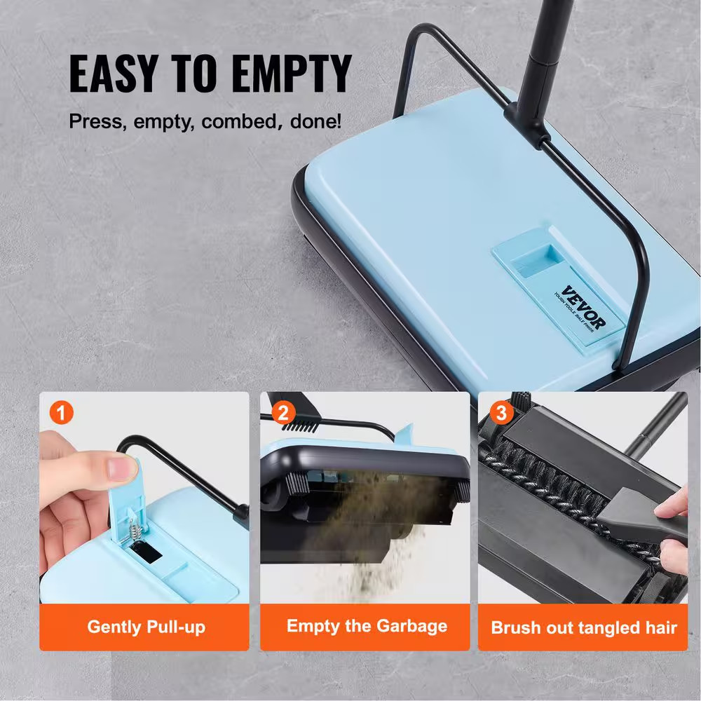 Carpet Sweeper Manual, Floor Sweeper with 300 Ml Dustbin Capacity Easy to Empty,