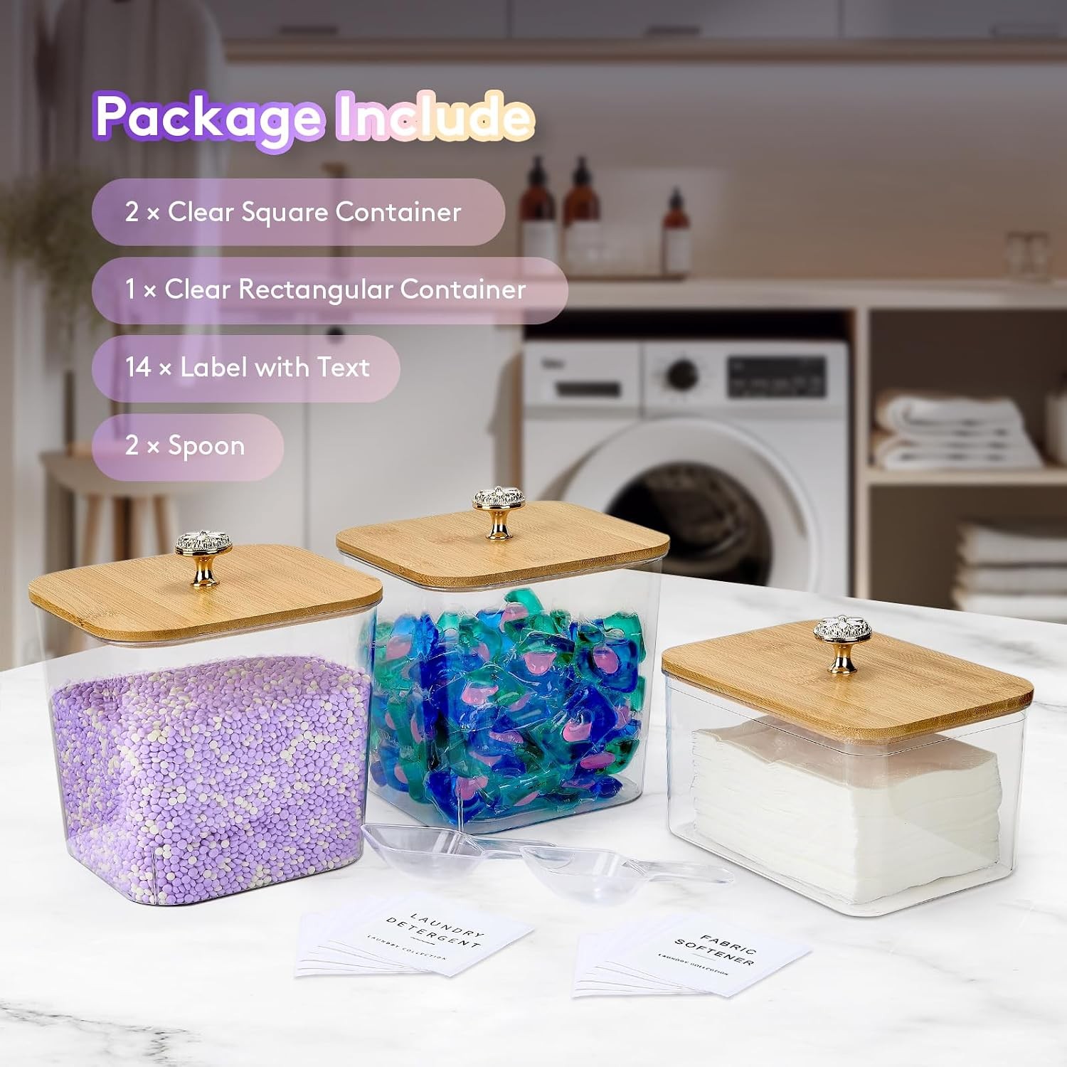 3 Pack Laundry Pod Containers and Dryer Sheet Holder, Laundry Room Organization