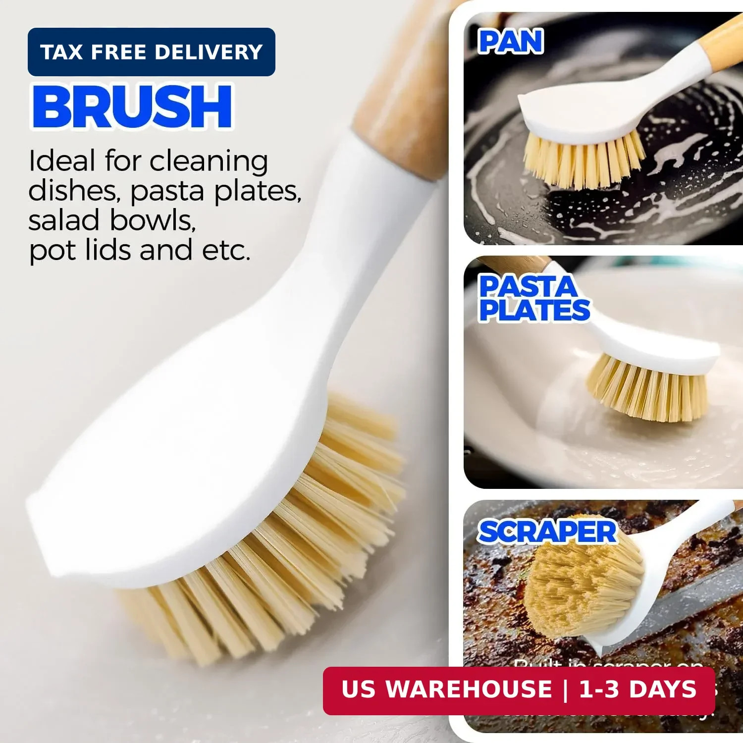 Holikme 6 Pack Dish Brush Scouring Pad Set with Bottle Brush, Dish Brush, Palm S
