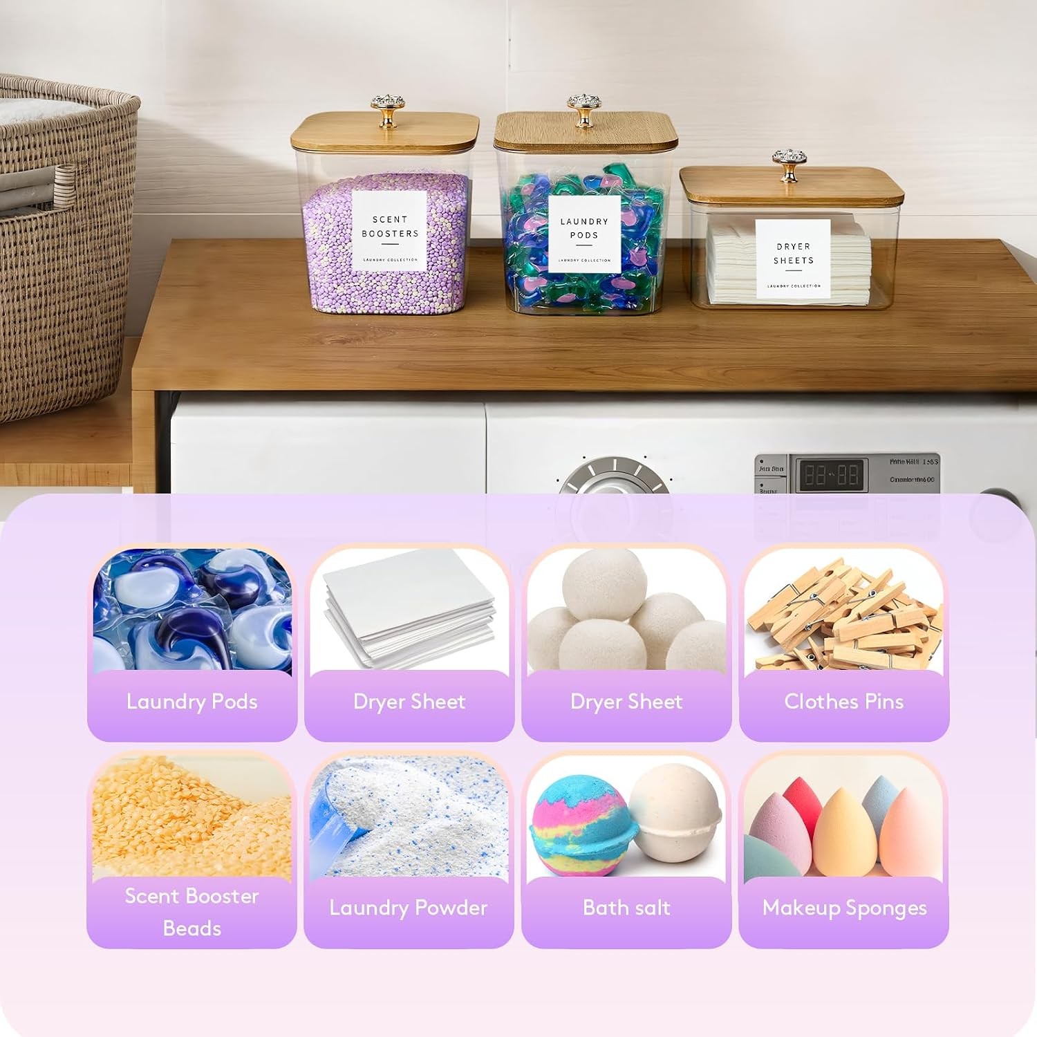 3 Pack Laundry Pod Containers and Dryer Sheet Holder, Laundry Room Organization