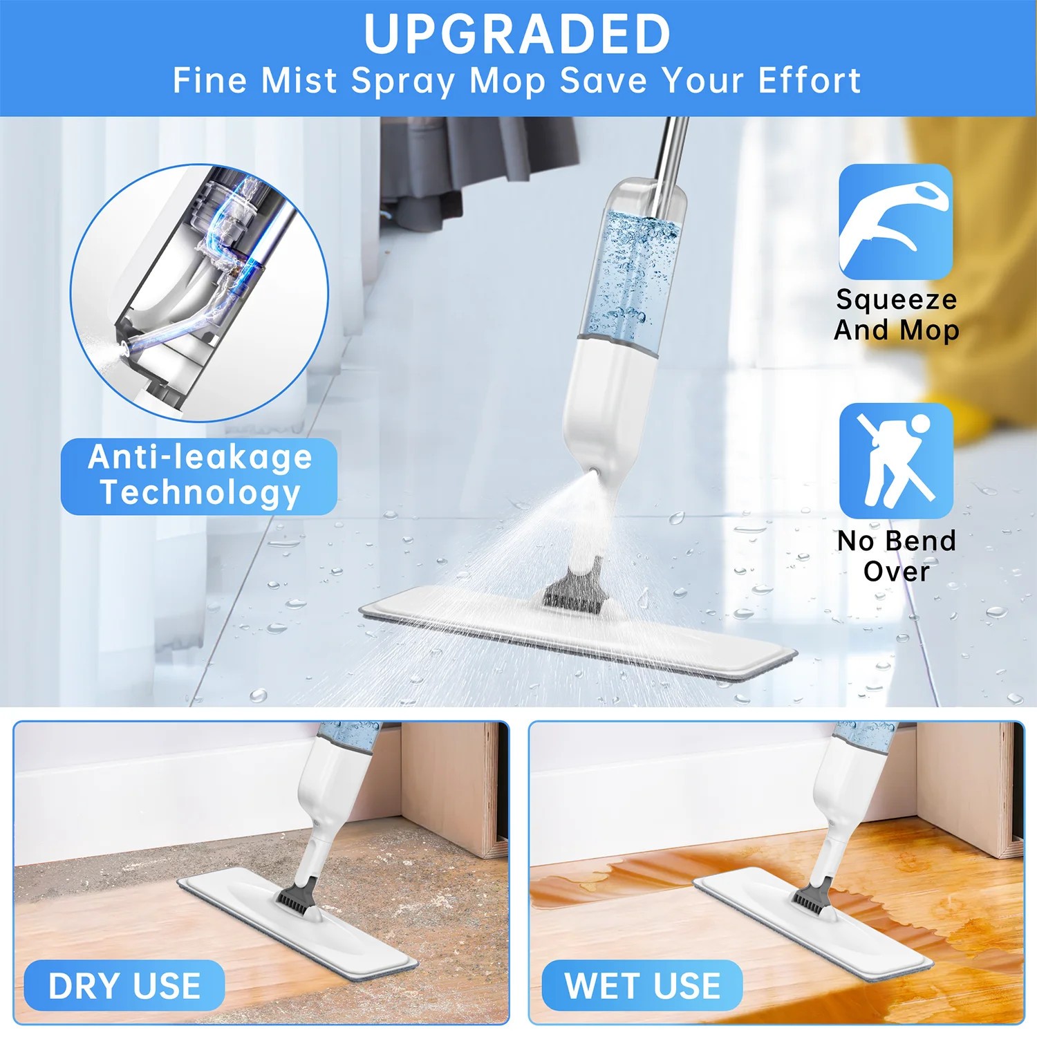 Spray Mops for Floor Cleaning with 5 Washable Pads, Wet Dry Microfiber Mop