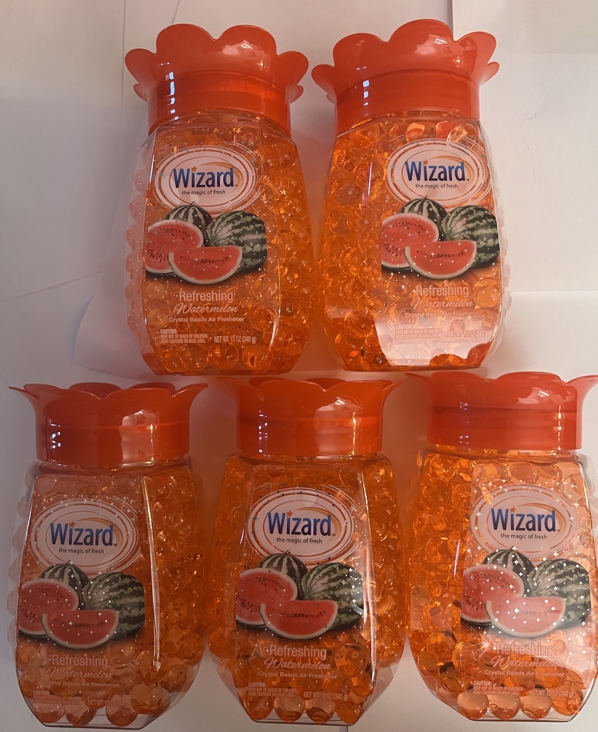 Lot of 5 Wizard Refreshing Watermelon Crystal Beads Air Freshener 12oz Jars