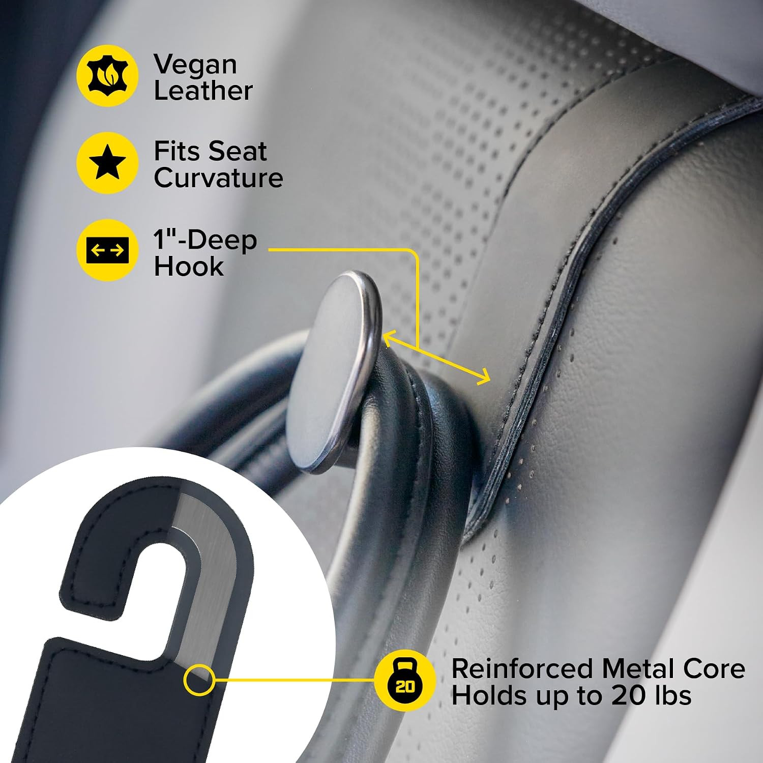 Headrest Hook (2-Pack) – Car Accessories | for Hanging Bags and Purses, Simple S