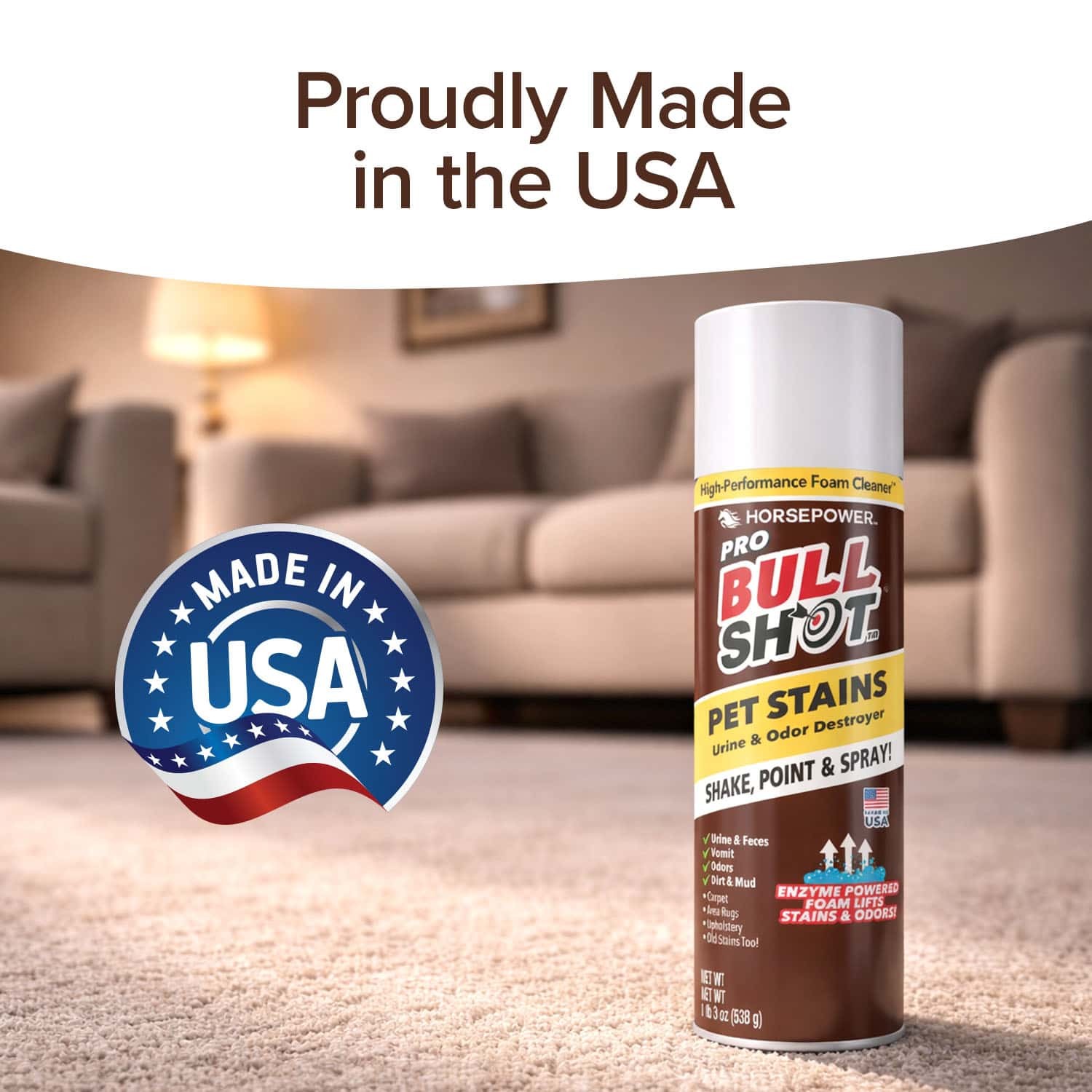 Bull Shot Pet Stains Remover, Foaming Carpet Spot Cleaner for Pet Accidents