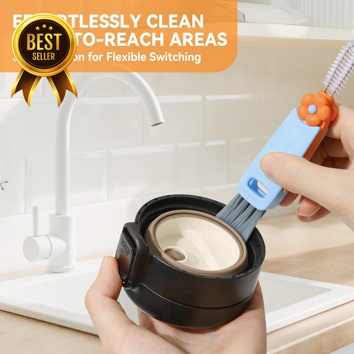 3 in 1 Cup Lid Cleaning Brush Set Bottle Gap Crevice Cleaner Multicolor