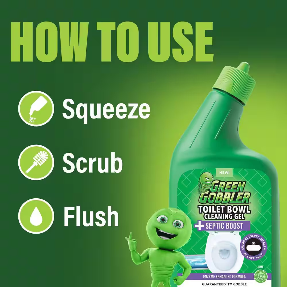Green Gobbler 24 oz Toilet Bowl Cleaning Gel Bleach Free Plus Septic Boost