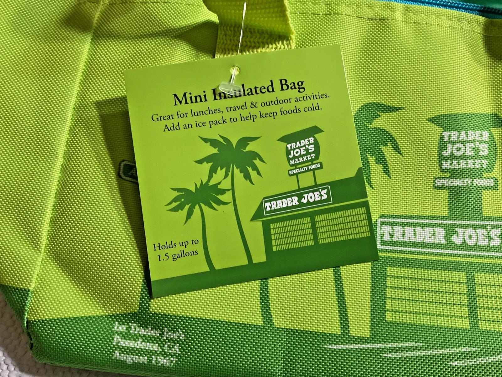 Trader Joe’s Mini Insulated Bag Neon Green with Blue Zipper, Summer 2026 Release