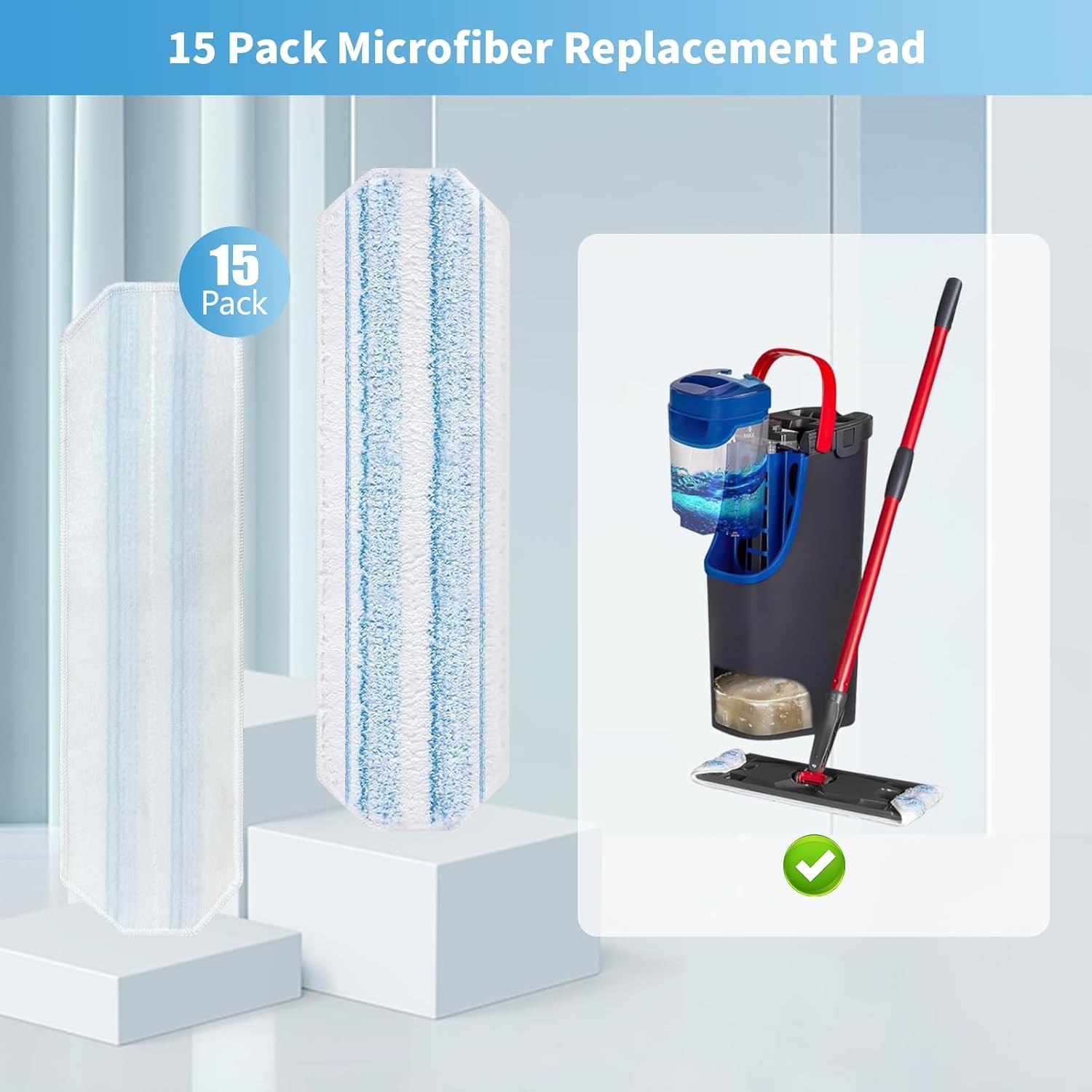 O-Cedar H2prO Flat Mop System Washable Reusable Microfiber Mop Pads 15 Pack