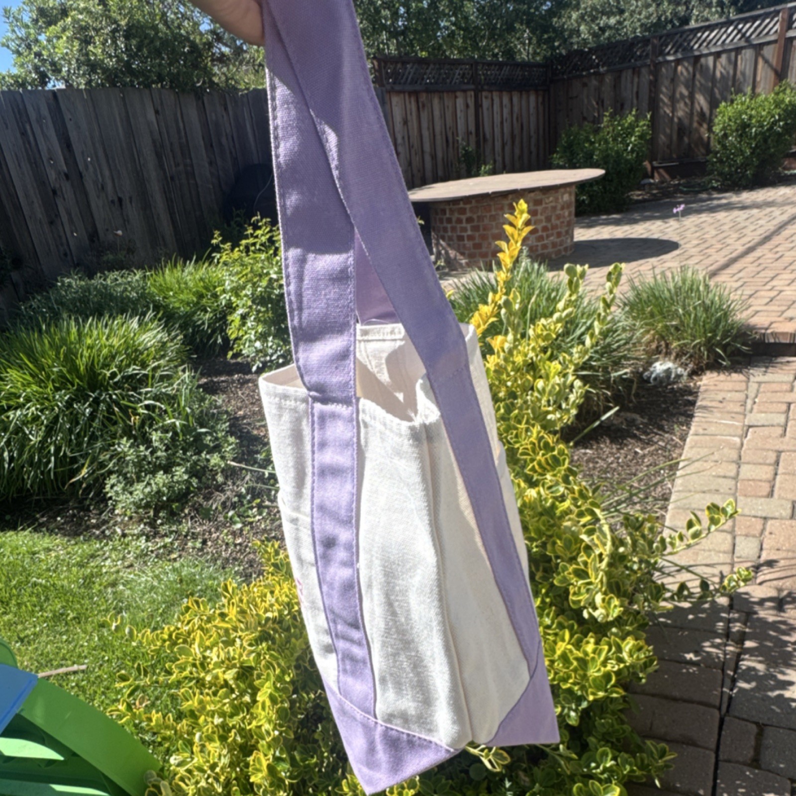 Trader Joe’s Foldable Reusable Shopping Bag Purple Beige Cotton Polyester