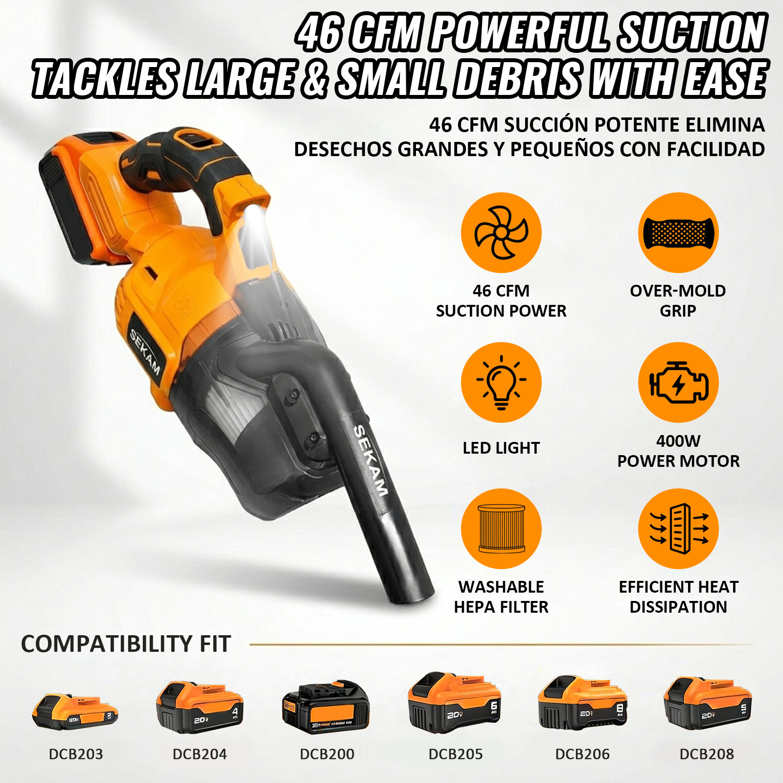 Wireless Vacuum Cleaner Handheld Stick Extension Rod Multi Surface Broom Orange