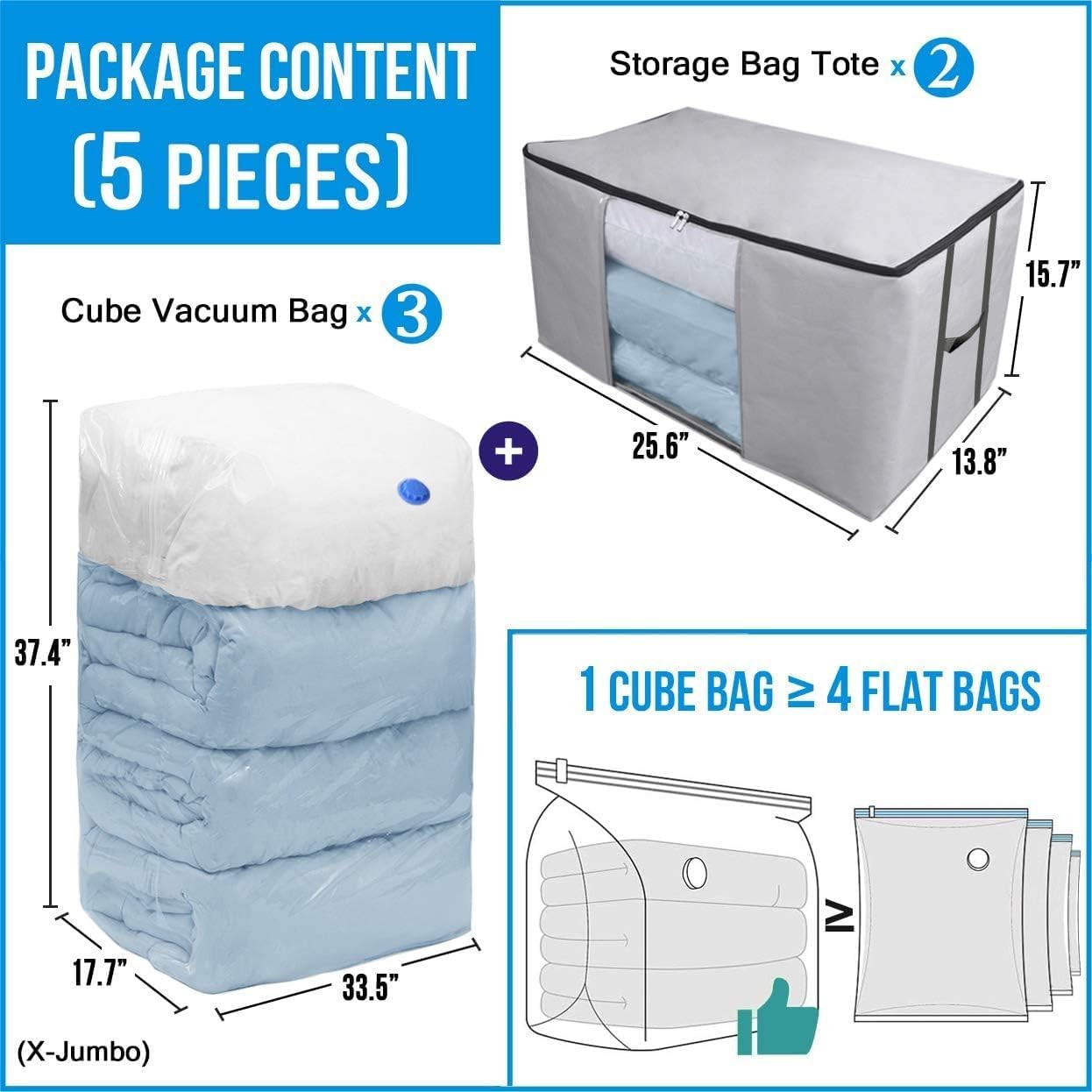 Cube Vacuum Storage Bags, Space Saver Bags, Premium Totes with Cubic Vacuum