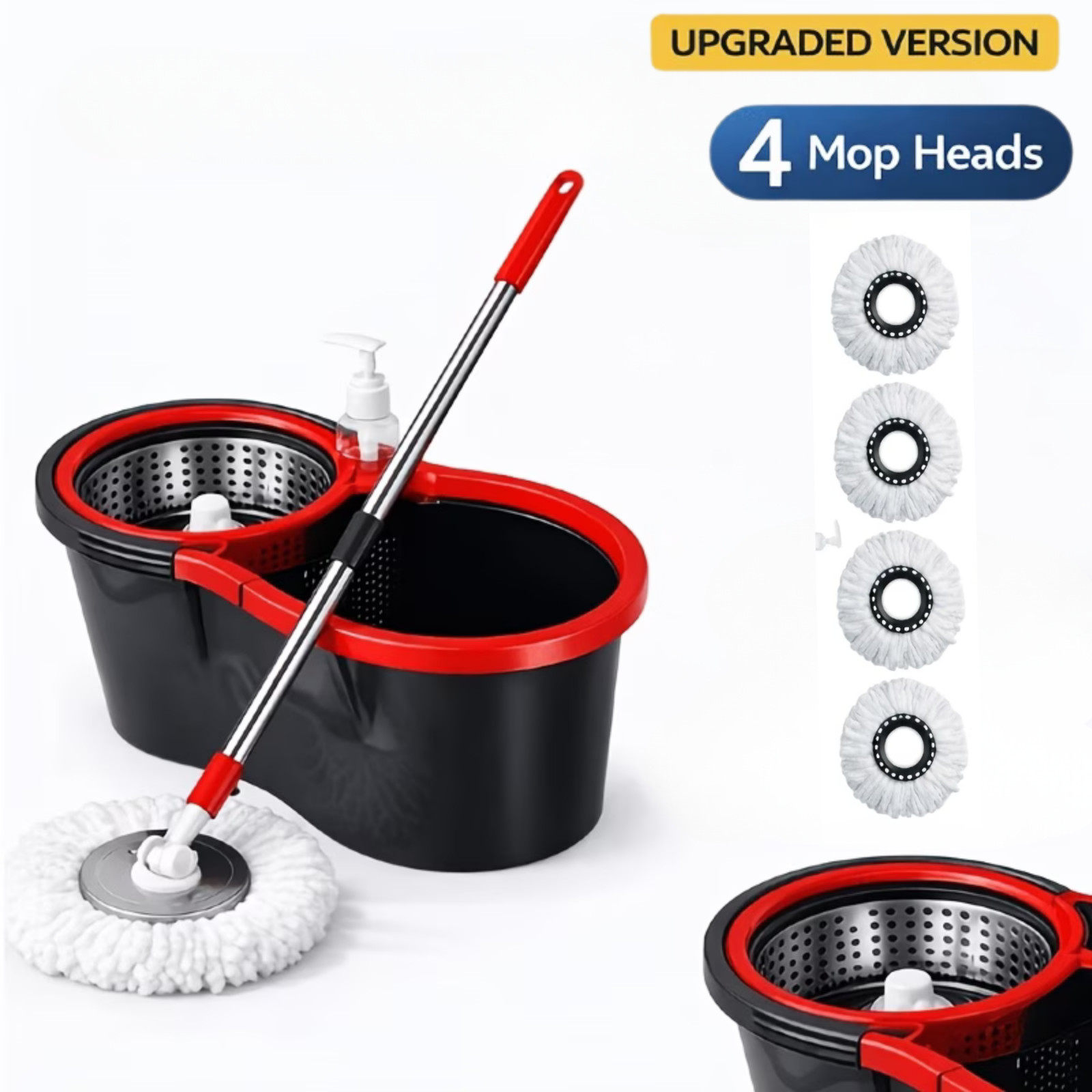 Spin Mop & Bucket Set 360° Rotating Floor Cleaning System with 4 Microfiber Head