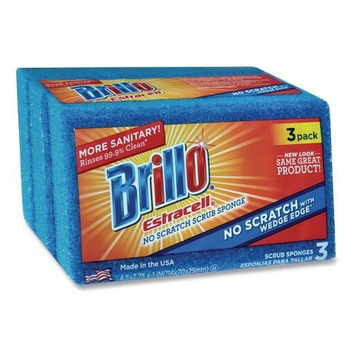 Brillo No Scratch Kitchen Sponges, 4.5×2.75, 1″ Thick, 3 /Pack, 8 Packs/CT