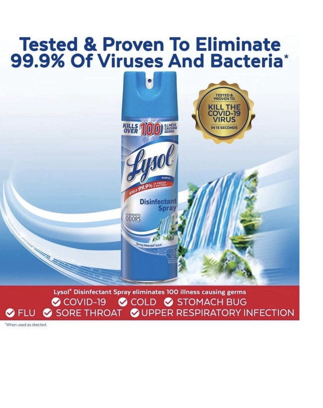 LYSOL Disinfectant Spray – Spring Waterfall, 19 oz, Liquid. Pack of 2. NEW!