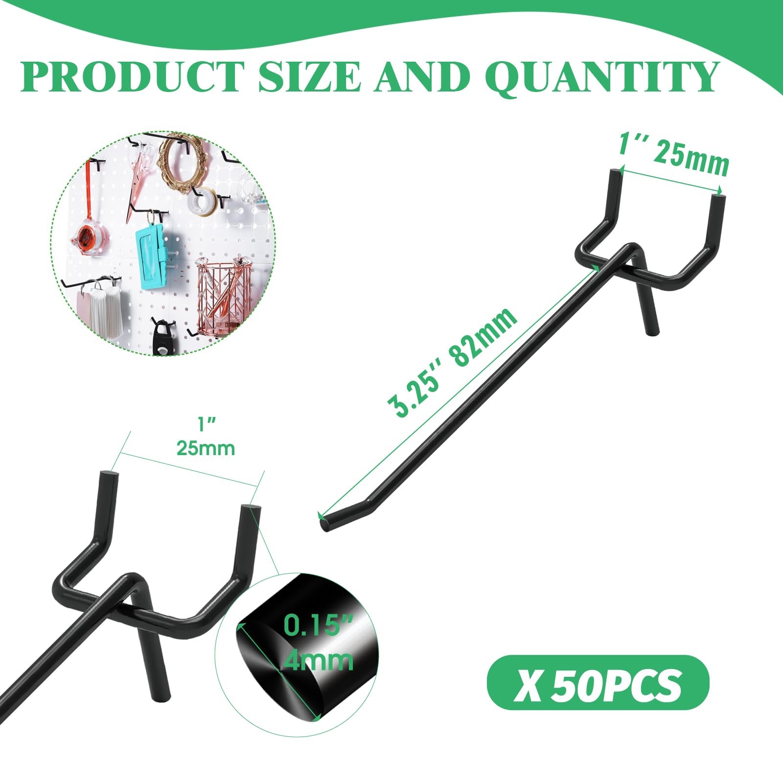 50Pcs 4″/10CM Pegboard Hooks Assortment Set, Metal Peg Board Hooks with 2.5mm…