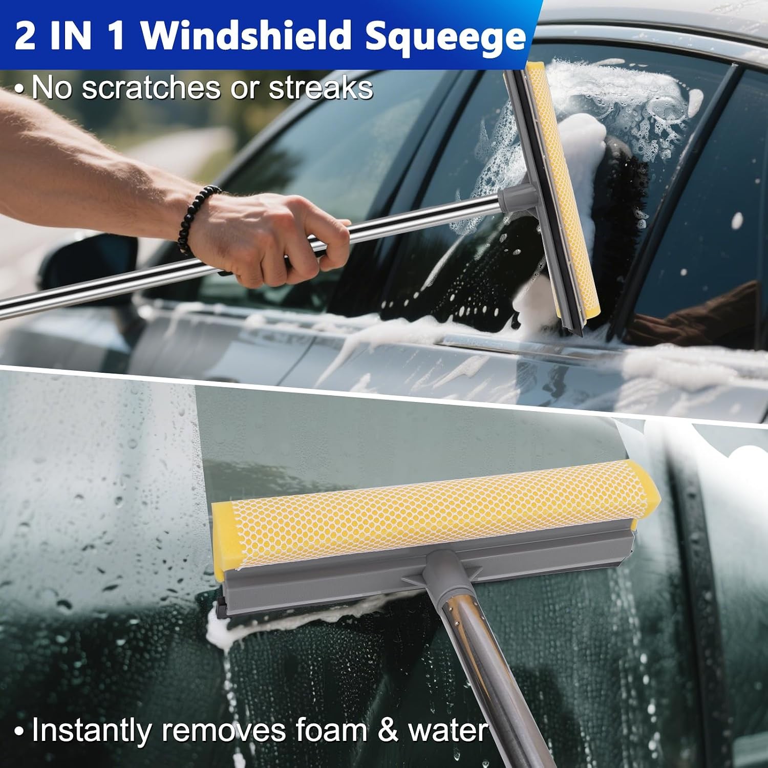 THINKWORK 25-in-1 Car Wash Kit, 62″ Long Handle Mop & Squeegee