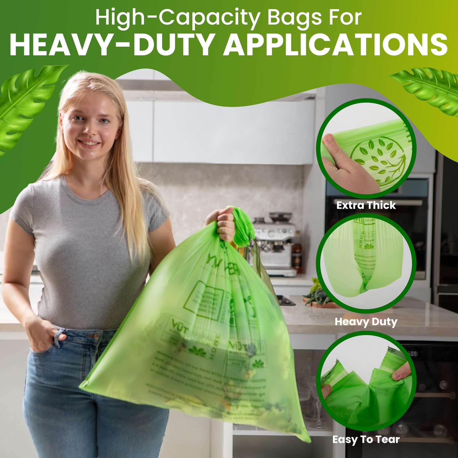 13 Gallon Compostable Drawstring Trash Bags – Extra Thick 1.0 Mil – 50 Count …