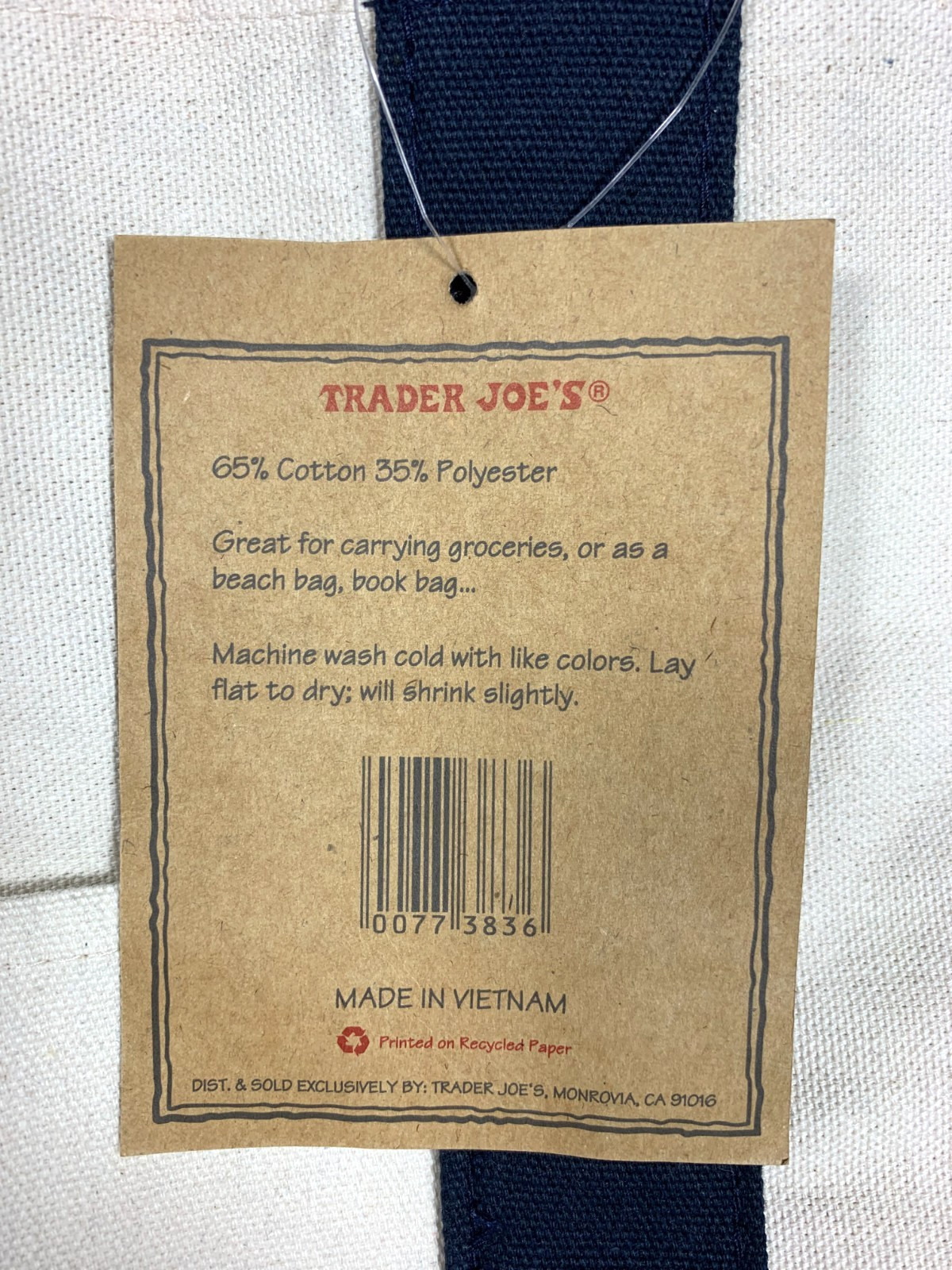 Trader Joe’s Canvas Tote Shopping Bag – LARGE CLASSIC NAVY – NEW with TAGS