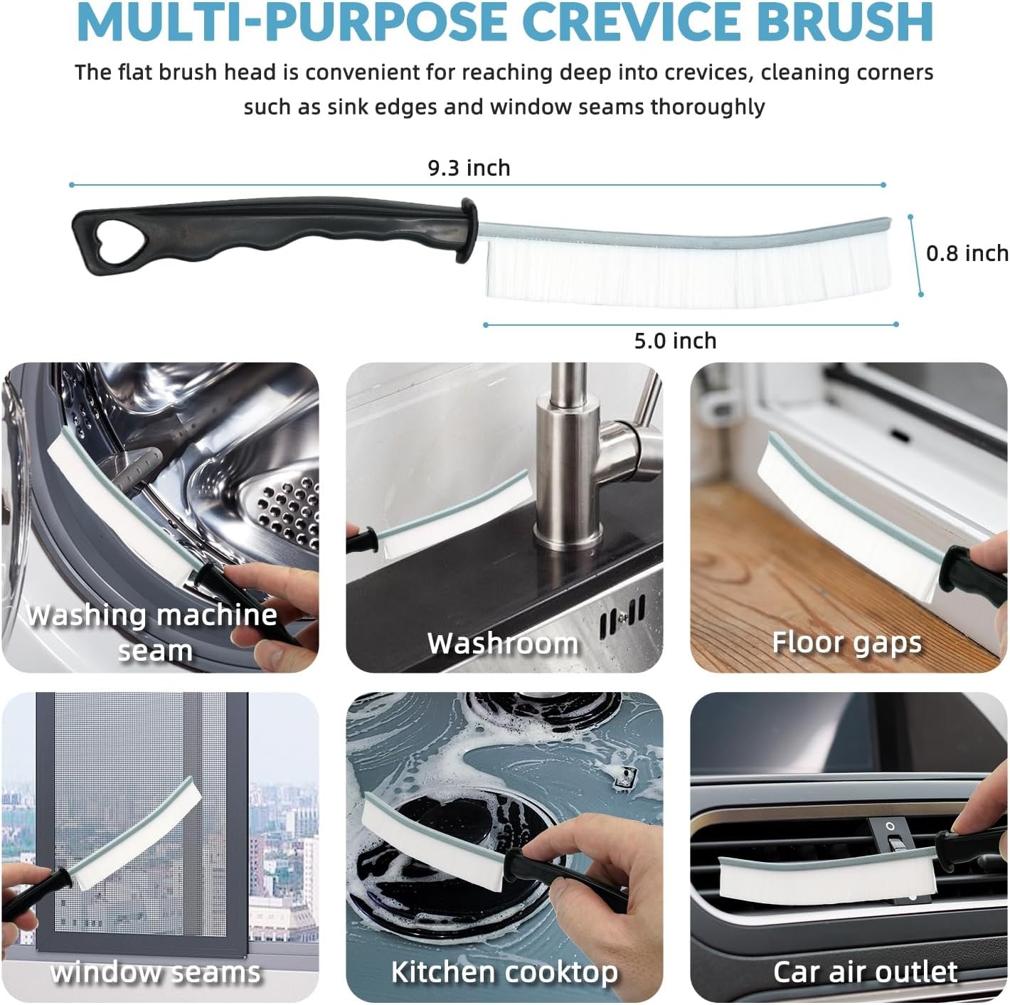 Hard Bristle Crevice Cleaning Brush, Versatile Scrub Tool for Kitchen, Window,