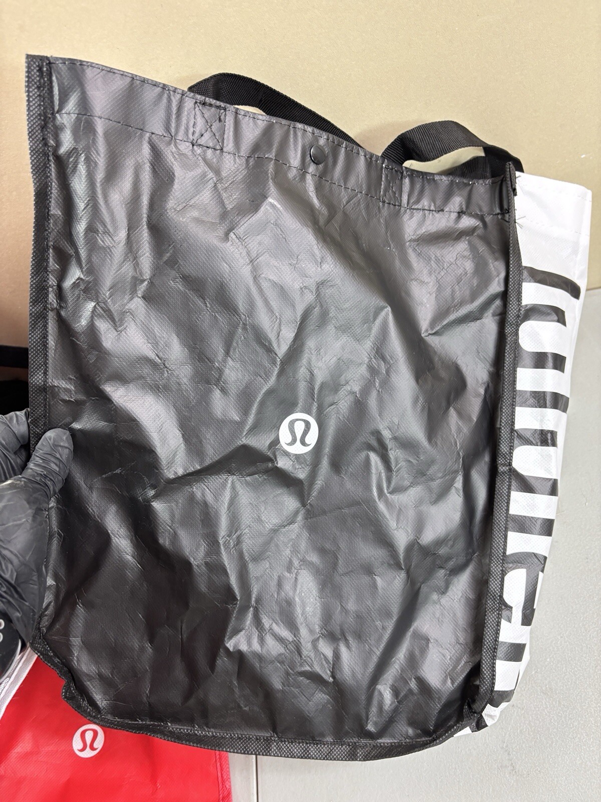 Lululemon Tot Bag Lot Reusable Shopping Small Med Lg Ref Gray Black White Lot 8