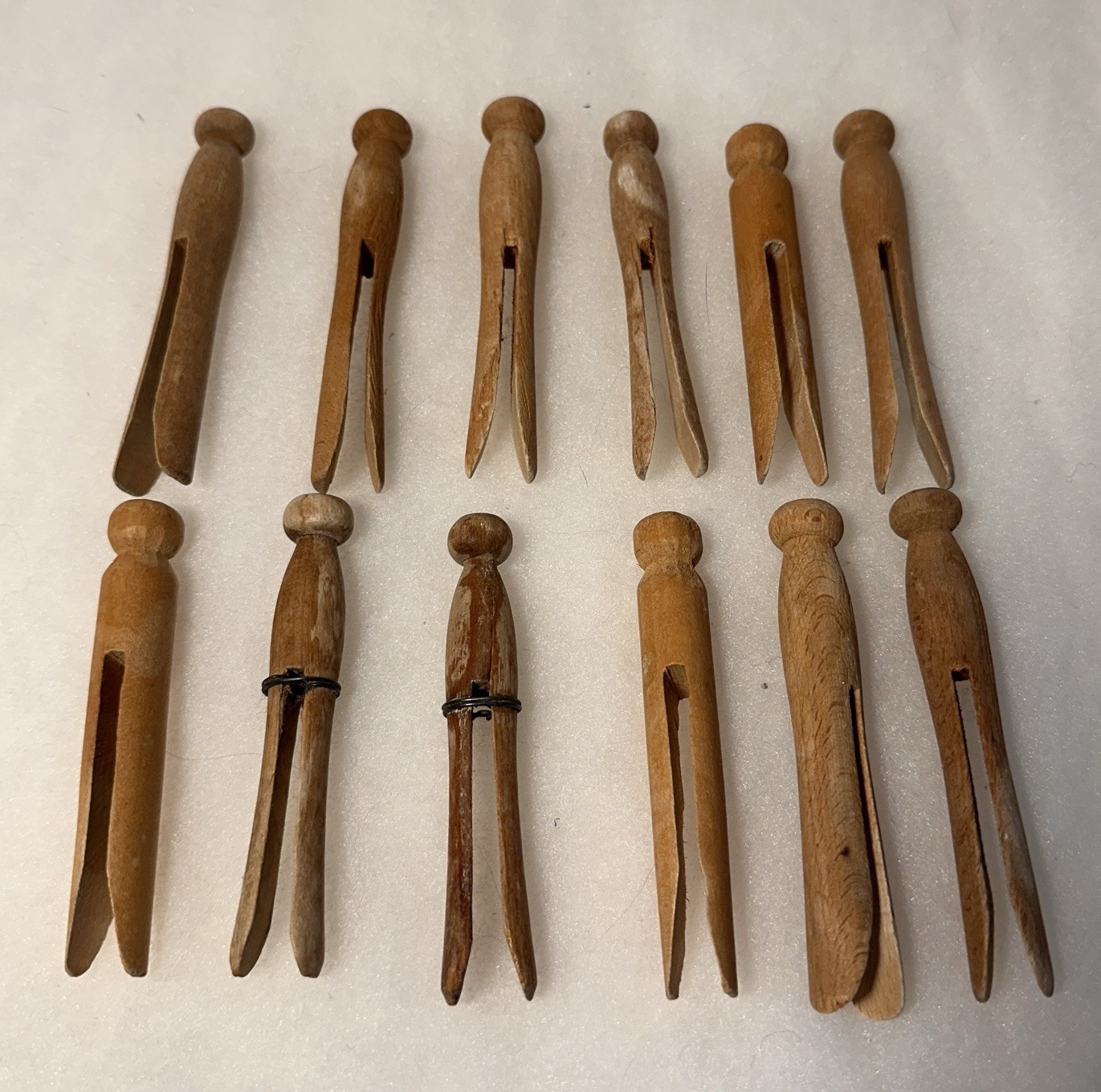 50 Clothes Pin Lot Vintage Round Top and Wire Spring Mixed Patina 2.75” – 4”
