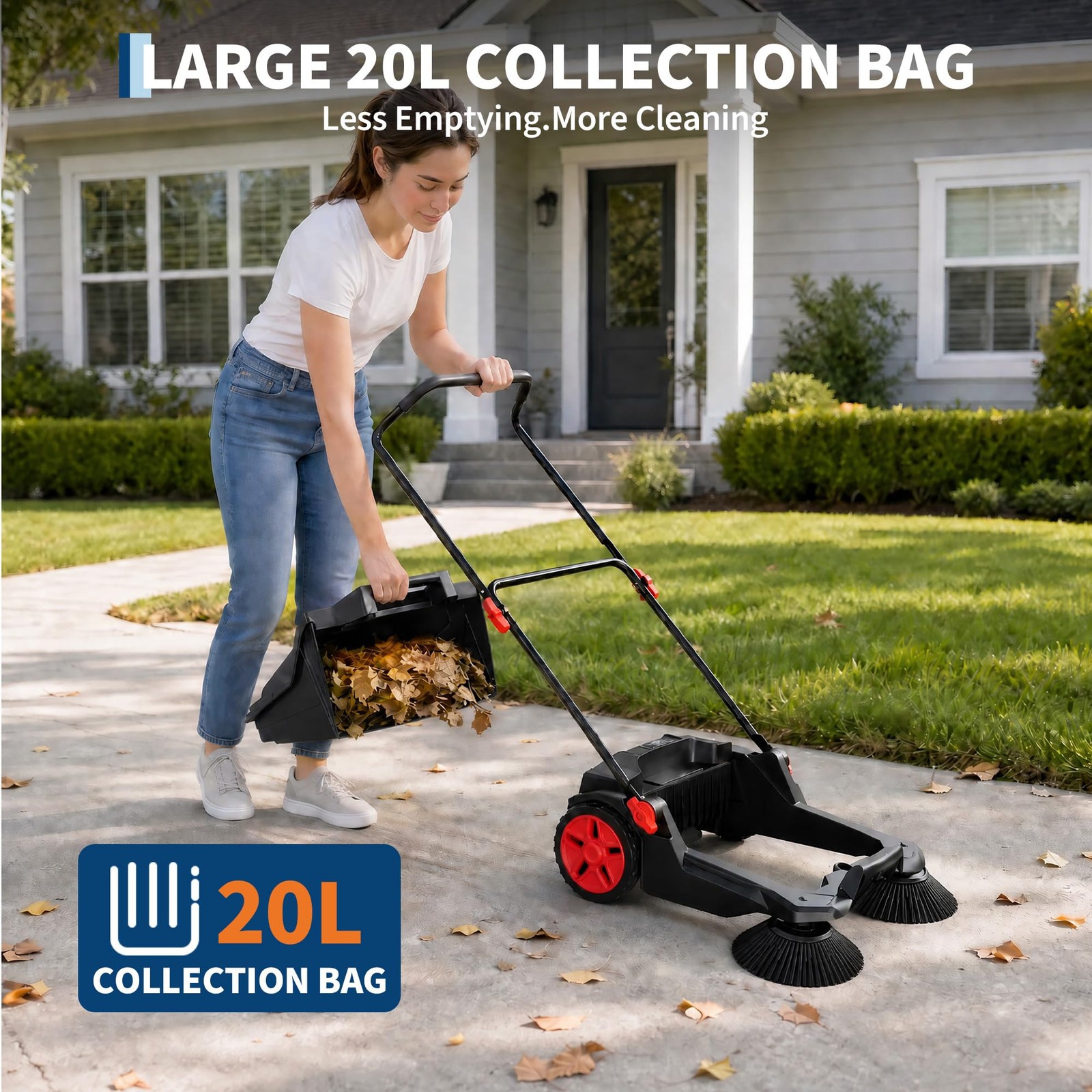Walk-Behind Hand Push Floor Sweeper ,25.6″ Sweeping Width Manual for Patio Yard