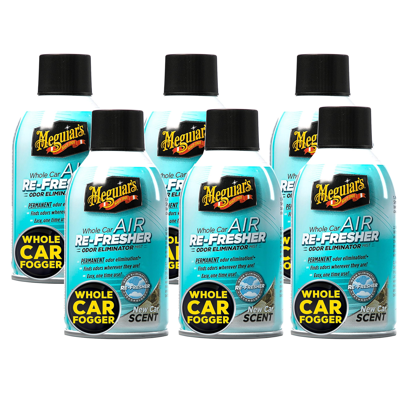 Meguiar’s Whole Car Air Re-Fresher Odor Eliminator Mist, New Car Scent, 6 Pack