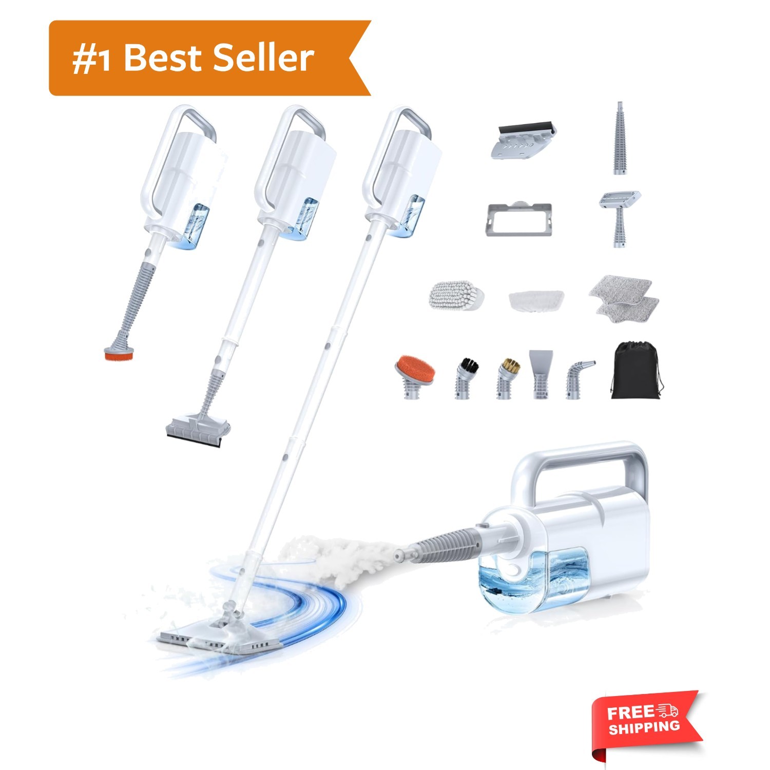 10-in-1 Steam Mop with Detachable Handheld Steamer,350ml Tank, 10s Heat-Up, 2…