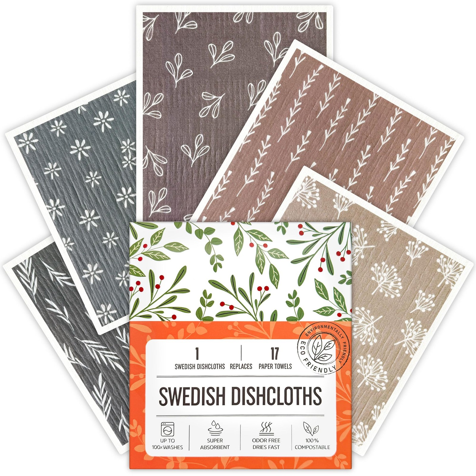 Augine Swedish Dishcloths for Kitchen, 5 Pack Reusable Paper Towels Washable,…
