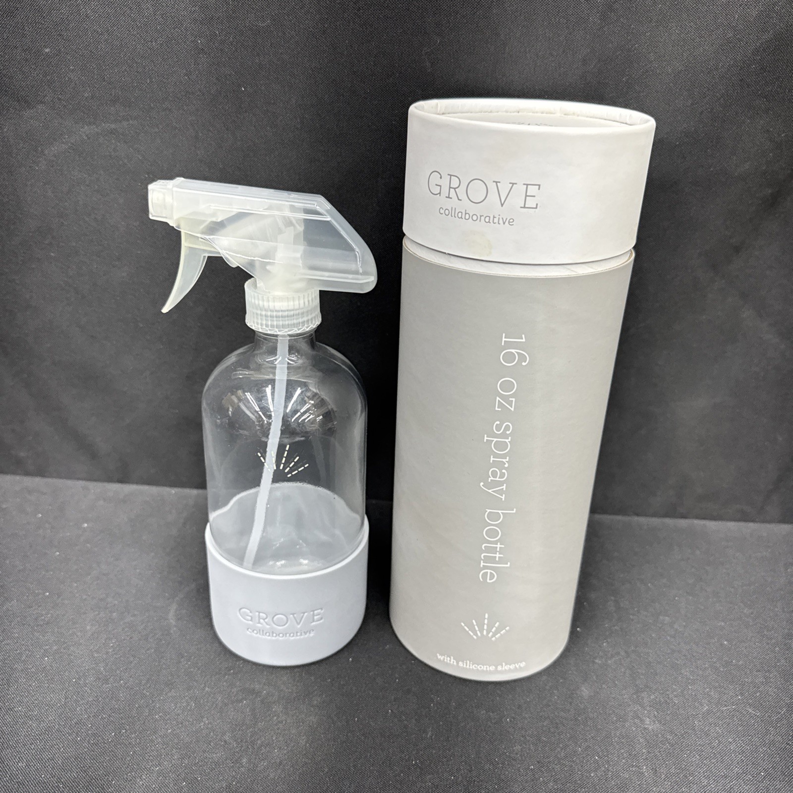 Grove Collaborative 16oz Glass Spray Bottle With Gray Silicone Sleeve New