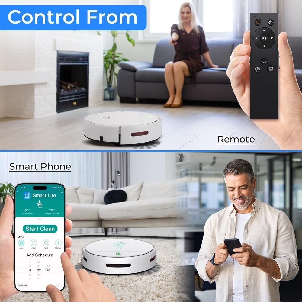 Pure Clean Smart Vacuum Cleaner – Automatic Robot Cleaning App Control (White)