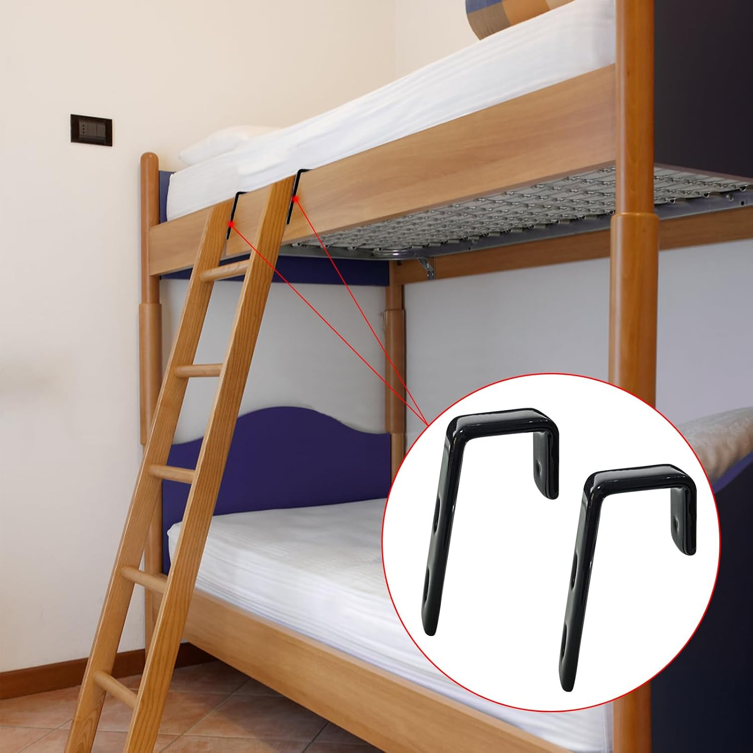4pcs Iron Bunk Bed Ladder Brackets, PVC Coated Stainless Steel Angled Ladder Hoo