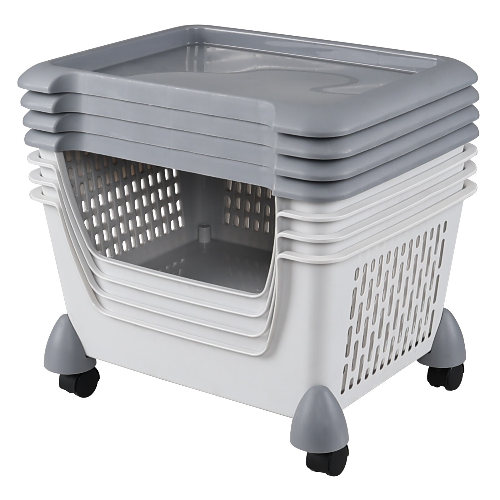 Idotry 4-Packs Plastic Stackable Storage Bins – Large Storage Basket with Wheels