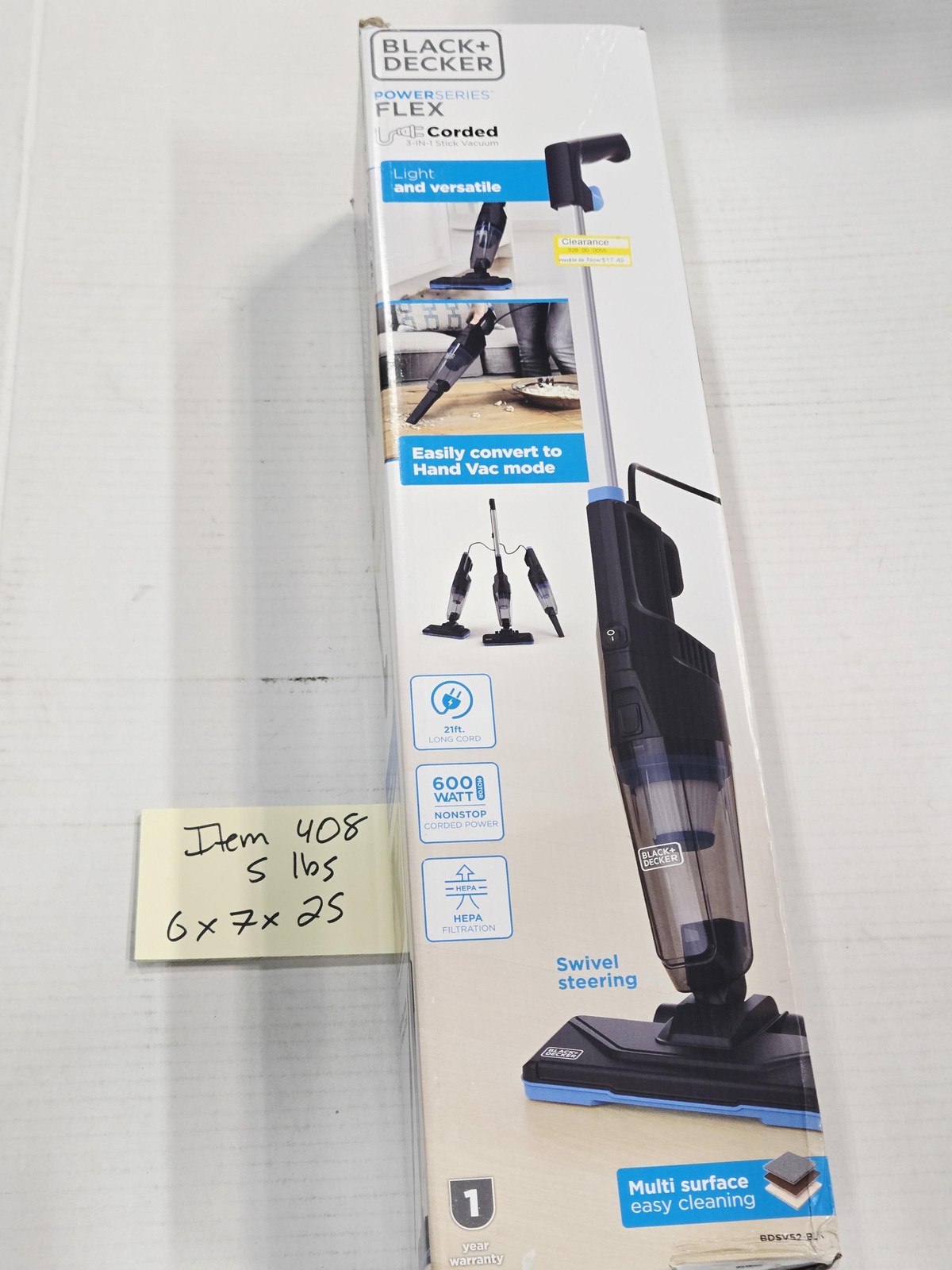 BLACK+DECKER Powerseries Flex 3-in-1 Corded Stick Vacuum 600W HEPA Lightweight