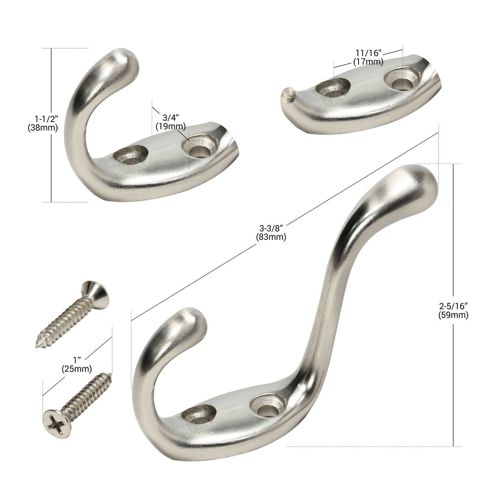 Rok Hardware Heavy Duty Coat Hook, 3-1/2″, Brushed Nickel ROKCH101BN