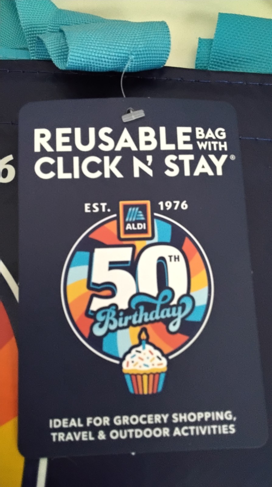 ALDI LOT New 50th B-Day CLICK AND STAY & Rainbow Bags + BURGER Quarter Keychain