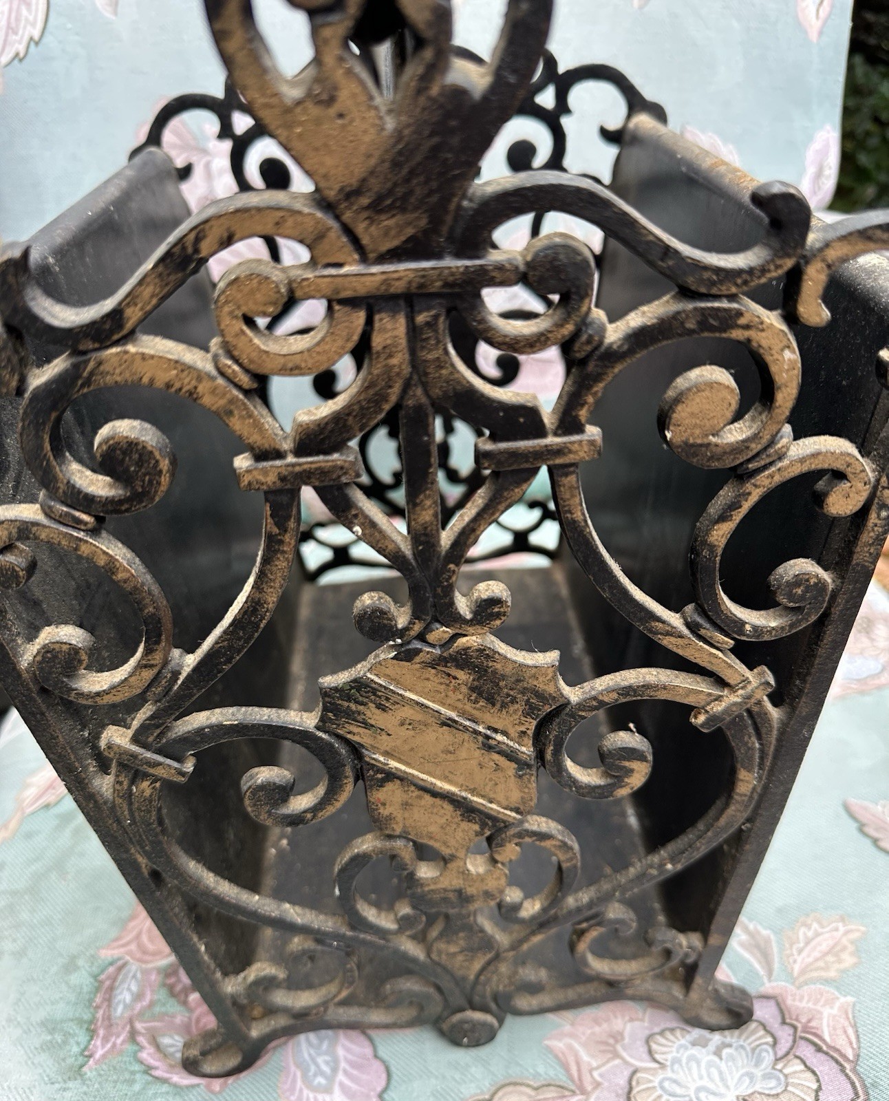 Vintage Art Nouveau Gothic Cast & Wrought Iron Magazine Floor Rack Holder
